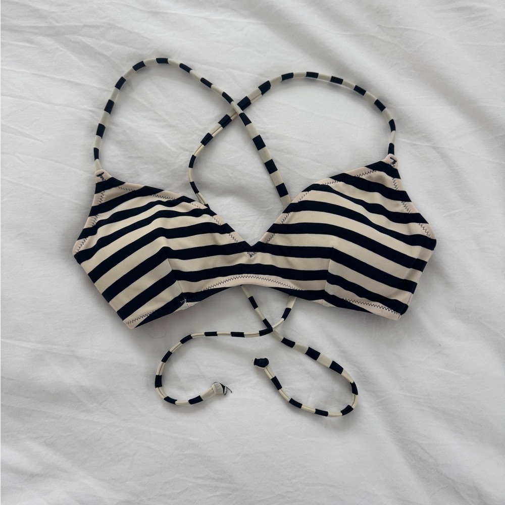 Jcrew French cross-back bikini top navy stripe